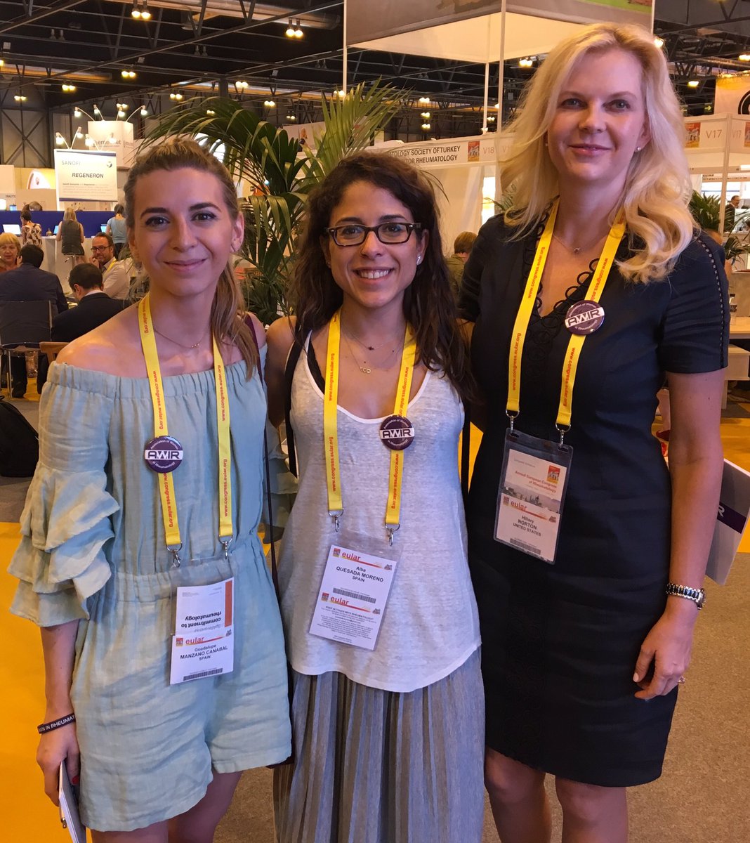 AWIRGROUP's tweet photo. Spanish rheumatologists Drs Cannal and Moreno meeting Dr Norton #AWIR at #EULAR17 in Madrid. International bonding with #WomeninRheum. https://t.co/xYrlWm2Qsf