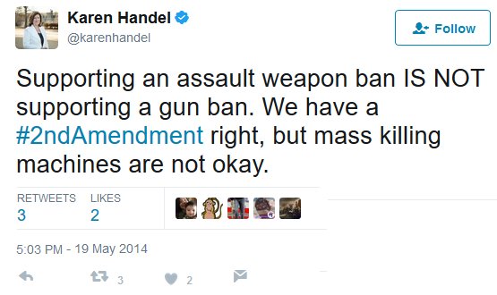 georgemjonesbee's tweet photo. @SgtWalshB @karenhandel @ossoff A vote for Handel is a vote to take ma guns! #GA06 #HypocriteHandel https://t.co/AsXfAT51ne