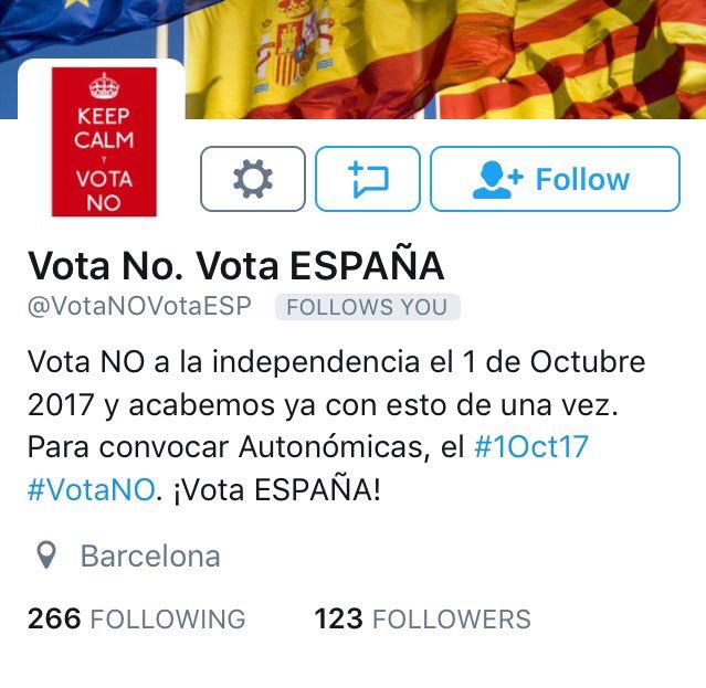 jongonzalez_'s tweet photo. No segueixis a aquest fake: @VotaNOVotaESP Està creat per independentistes. Els demòcrates no participen a referèndums il.legals. #Nou9N https://t.co/tWOQaYcGjT