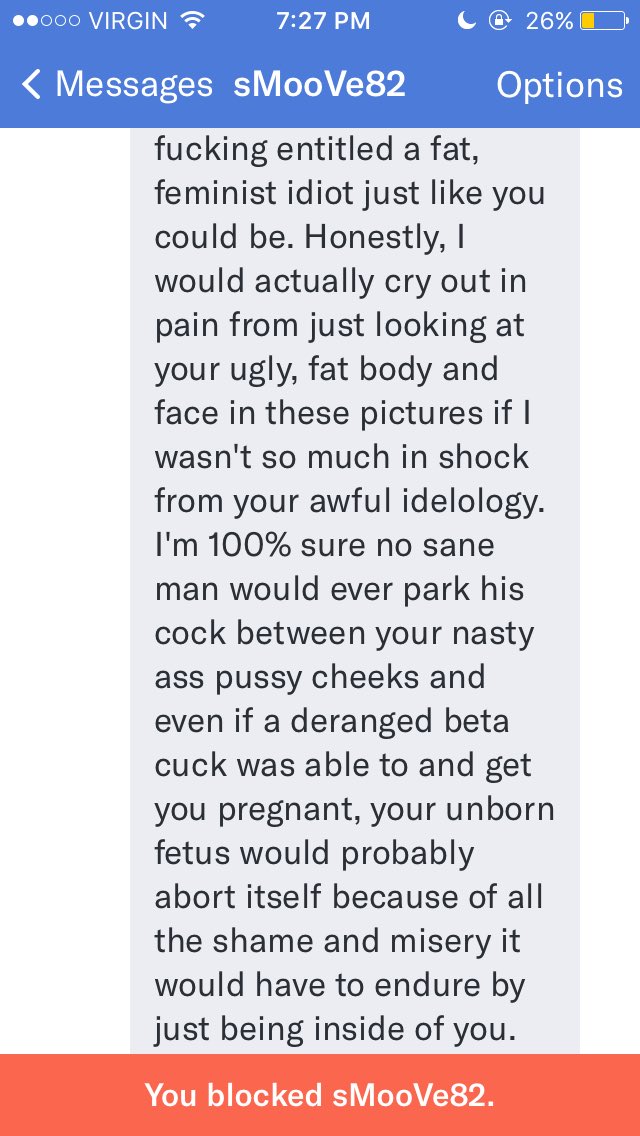 sarathofkhan's tweet photo. Remember when @okcupid told me to just report harassment? Let's see how long it takes for this asshole to be banned. #MasculinitySoFragile https://t.co/Jpr3uDAuZi