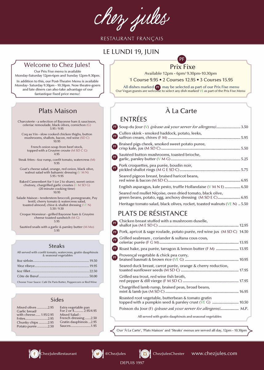 ChezJules's tweet photo. Menu du Jour 12-10.30pm #monday #lundi #french #fresh #dailychanging #chester #chestertweets #chesterbuzz https://t.co/pDiNTjc8TU