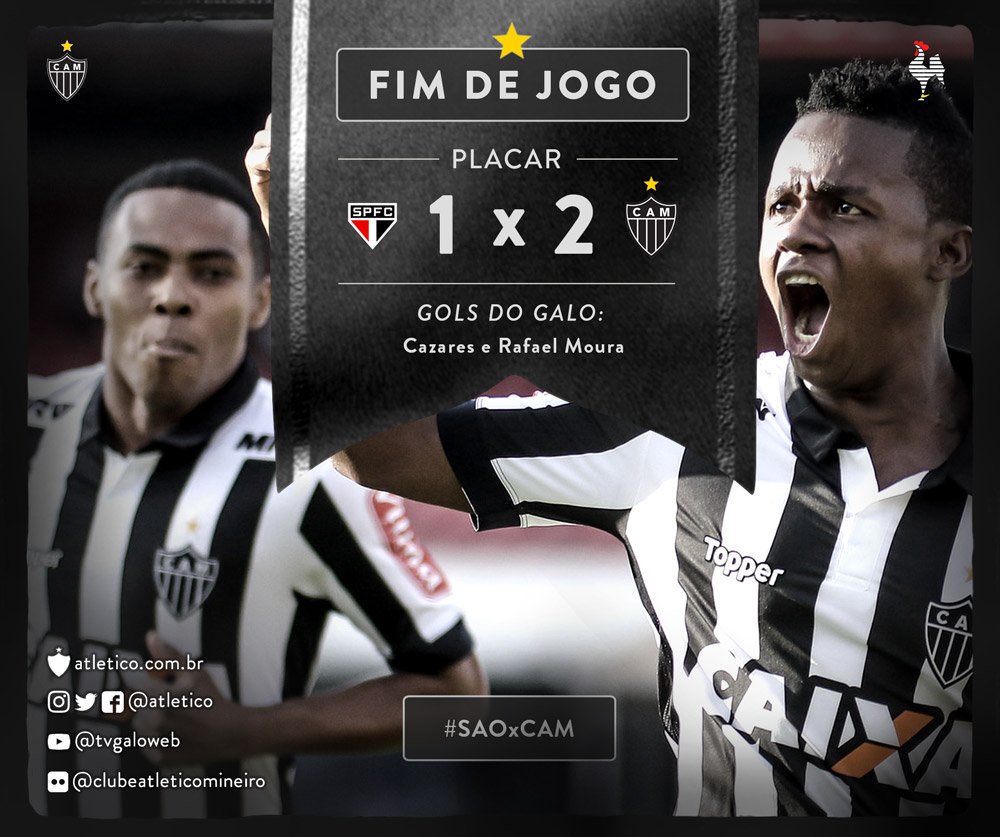Atletico's tweet photo. Atlético vence o São Paulo no Morumbi! Vamos, #Galo! #SAOxCAM https://t.co/j0E9HzV8fz