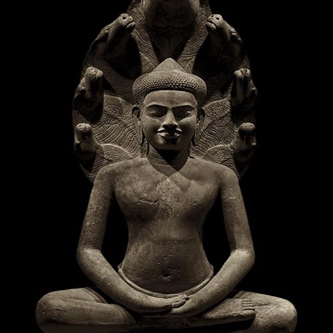 The #Buddha meditating with the #Muchalinda #Naga's hood spread over his head, protecting from elements. 11th century #Cambodia.
