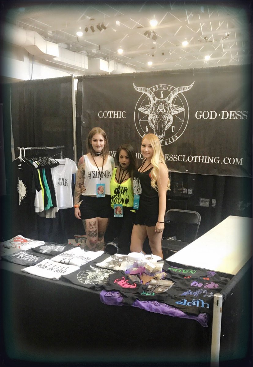 GothicGClothing's tweet photo. Boss lady &amp; our beautiful Goddesses setting up on the 1st day of the 2nd Annual @inkandarms Expo last weekend! Shop online! Link in bio! https://t.co/8dQwy1G1F0