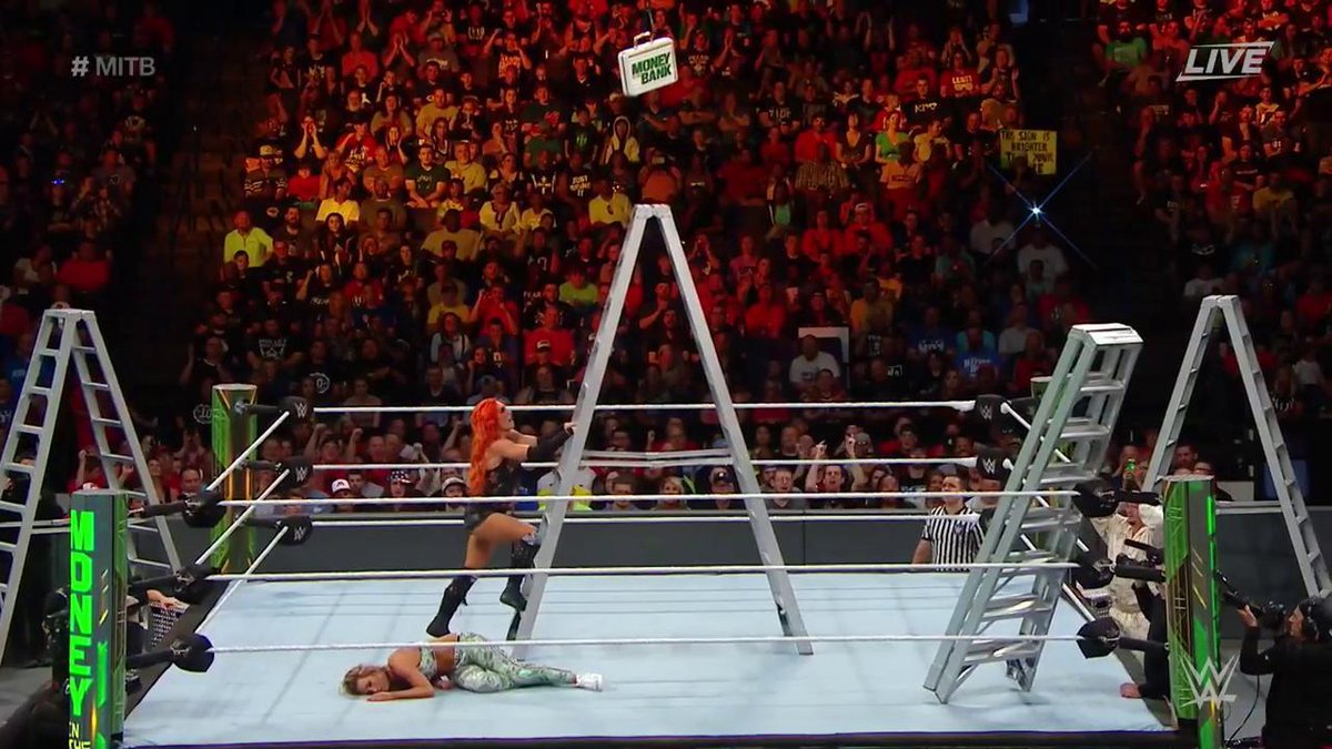WWEUniverse's tweet photo. Is it @BeckyLynchWWE's time?! #MITB https://t.co/O6A0mTpVu6
