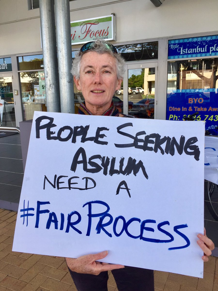 Redlands4Refugees members start #RefugeeWeek outside MHR Andrew Laming's office, Cleveland. #FairProcess.