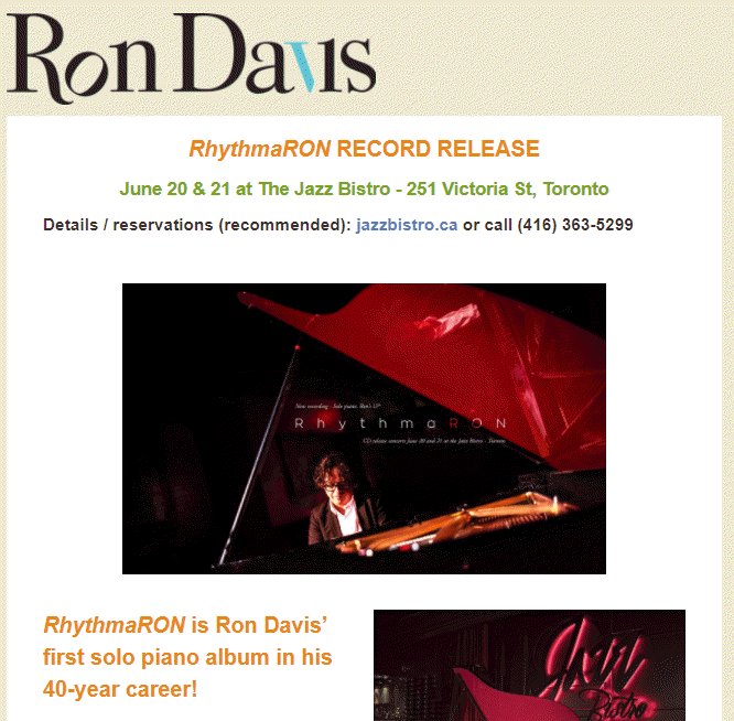 rondavismusic's tweet photo. New #RonDavisNews details Tues/Wed release of new ("Fantastic" - @jaymzbeesez) album #RhythmaRON @JazzBistroTO.
https://t.co/FBV59zsRVn https://t.co/EfTXxeJYXB