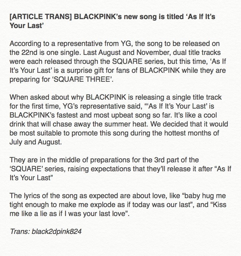 젠득의 젠덕 Toni Article Blackpink S Song Title Revealed As If It S Your Last It Will Be Just One Single Bp S Most Upbeat One Trans Black2dpink4 T Co Ciscqfx3nd Twitter 젠득의 젠덕 Toni Article Blackpink S Song Title Revealed As If It S Your Last It Will Be Just One Single Bp S Most Upbeat One Trans Black2dpink4 T Co Ciscqfx3nd Twitter