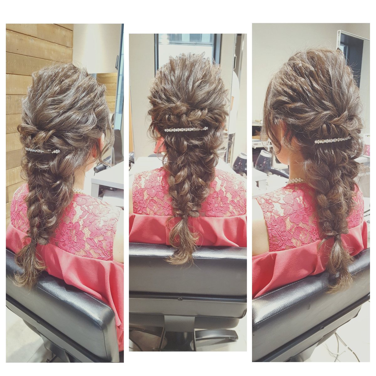 表参道fons アートデザイナーrika お客様お呼ばれアレンジ 初めてご来店のk様ありがとうございました 銀座四丁目 シェルハりか シェルハ 銀座ヘアアレンジ アレンジりか 結婚式 編み下ろし みつあみ ねじりアレンジ ラインストーン ヘア