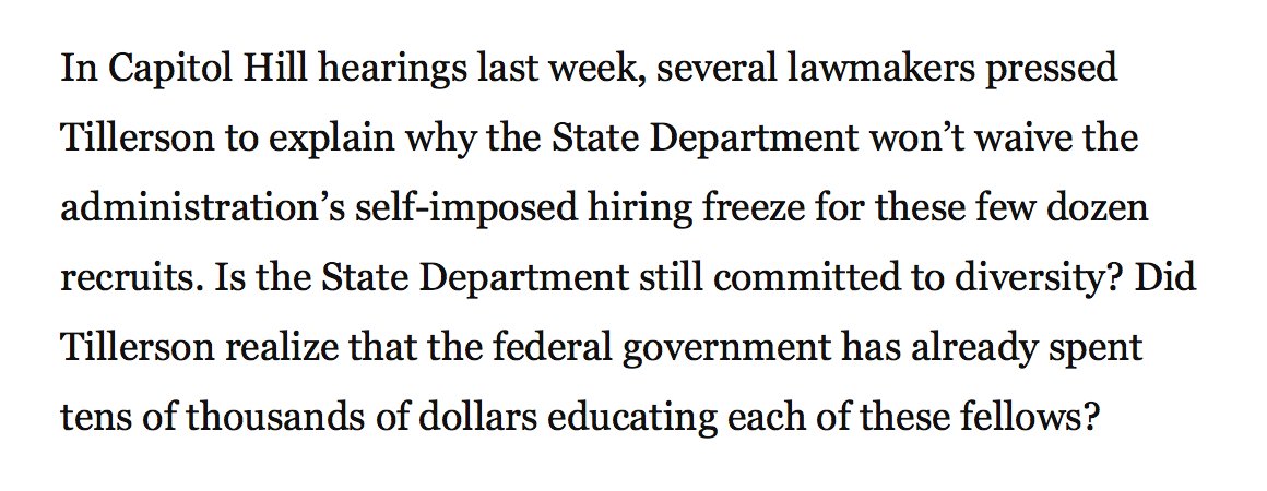 It’s a major scandal that Tillerson moved to undercut young women and people of color who committed to serve America in the Foreign Service.