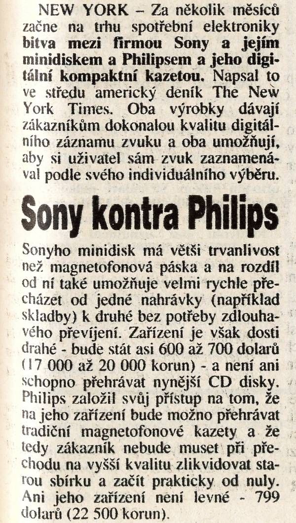Znovu89's tweet photo. Co byste si koupili vy? Digitální magnetofonovou kazetu za 800 dolarů nebo minidisk za 700? #tech92 #Rudepravo 18.06.1992 https://t.co/xcGB2wkyho