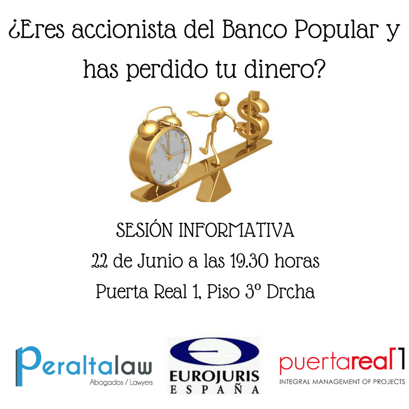 PeraltaLaw's tweet photo. El 22 de junio hemos organizado una SESIÓN INFORMATIVA para asesorar a los afectados por #BancoPopular ¡Inscríbete! https://t.co/mmcD50EhtM https://t.co/k0SfbxWfL0