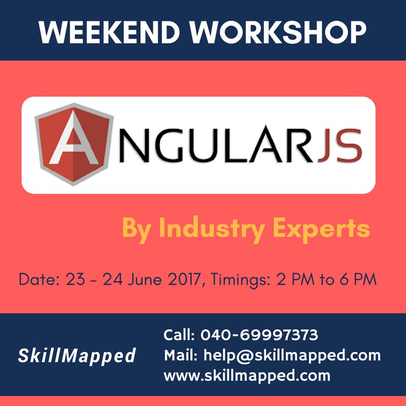 skillmapped's tweet photo. #WeekendWorkshop!
Open #workshop on #AngularJS in #Hyderabad
Contact to book the slot 040-69997373 / help@skillmapped.com #SkillMapped https://t.co/eOpR7CcXim