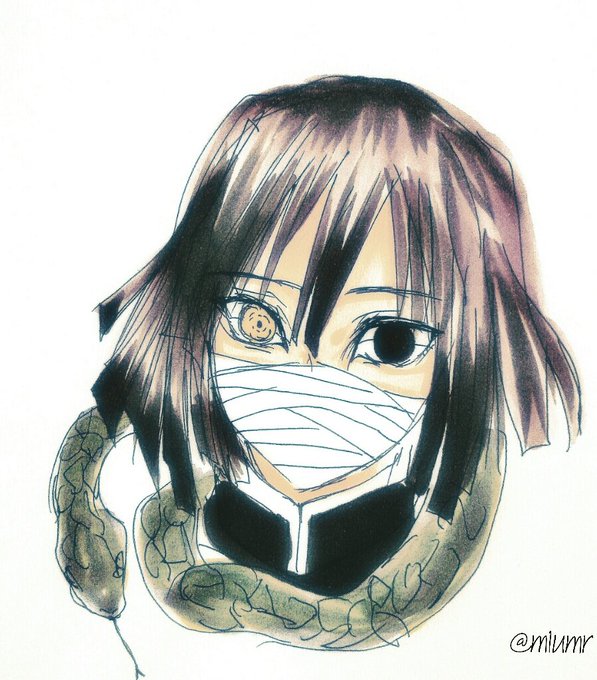 華さんがTwitterに投稿した伊黒小芭内(鬼滅の刃)のイラスト。