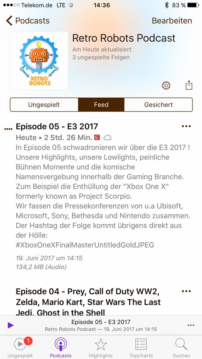 Podcast Episode 5 ! Thema -> #E32017 
mit Gast @Theon_Greyjoy83 

SoundCloud -> goo.gl/B9WFmf
iTunes -> goo.gl/AXHgbE