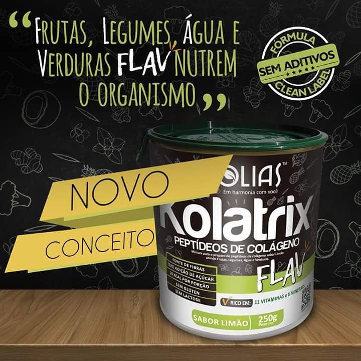 Kolatrix® Flav contém os Peptídeos de Colágeno harmonizados com um composto vegetal, além de um exclusivo mix de vitaminas e minerais.