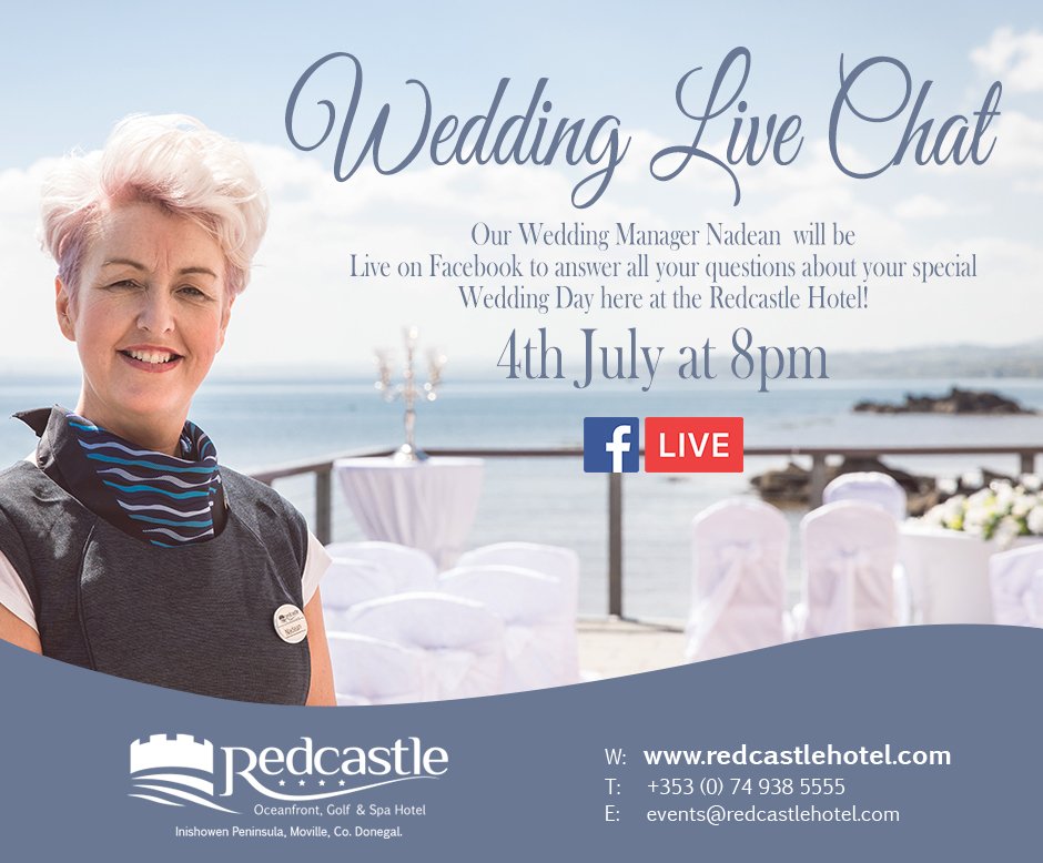 RedcastleHotel's tweet photo. Join us for the #WeddingLiveChat on 4th July! Our #WeddingManager will answer all your questions live! #AskNadean https://t.co/Bzw1N4HCSE https://t.co/feZSEFzpIn