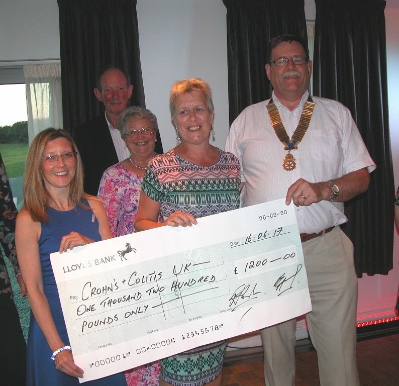 CrohnsColitisCD's tweet photo. Friday night Dani &amp; Shas were treated to dinner &amp; dance at St Mellion &amp; received a cheque for £1200 from Callington Club Rotary Thank You💜 https://t.co/boJjyzLpiS