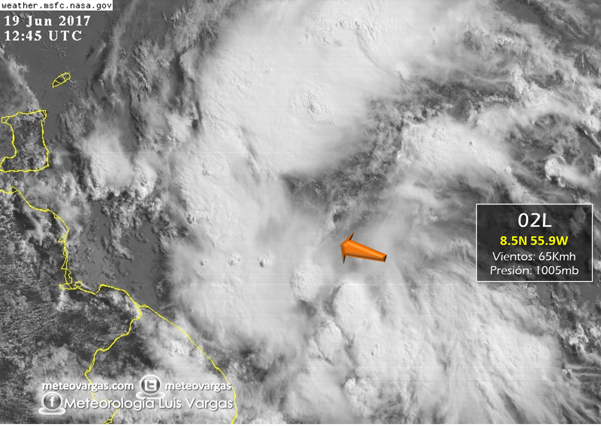 Meteovargas's tweet photo. ⚠️ATENTOS: Bandas nubosas del posible ciclón tropical avanzan hacia Trinidad y Tobago. El centro se ubica a 654Km de Barbados, Vientos 65Kmh https://t.co/ivc5hEojlZ