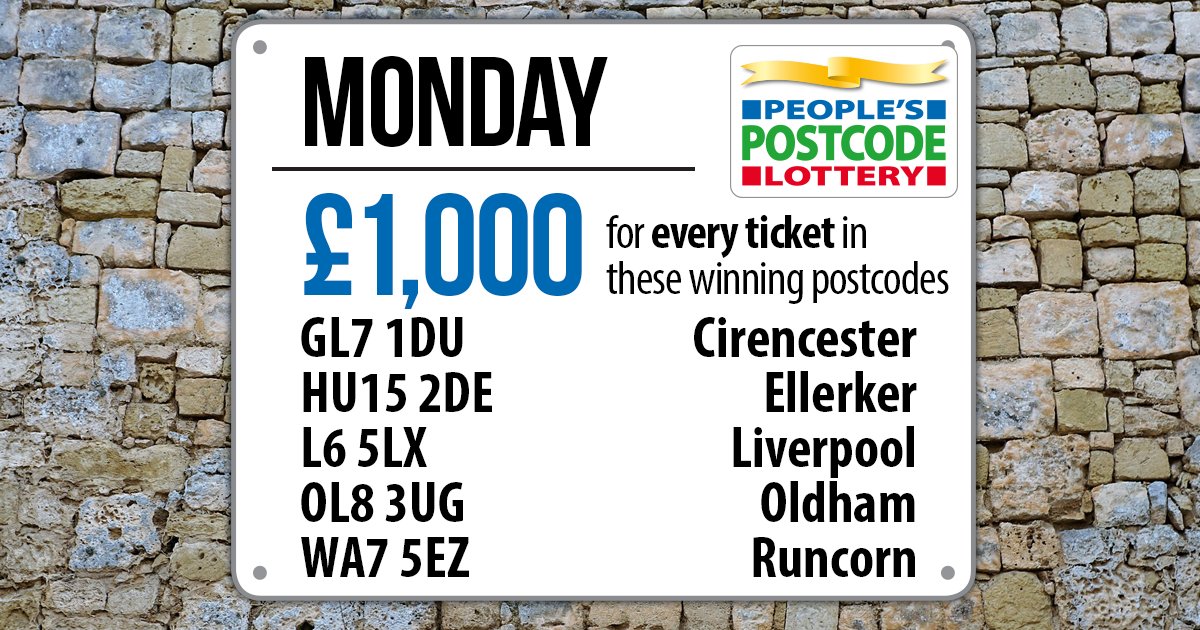 PostcodeLottery's tweet photo. Monday's #DailyPrize lands in #Cirencester, #Ellerker, #Liverpool, #Oldham &amp; #Runcorn! Do you have your ticket?
 https://t.co/GQykh2foDi https://t.co/iJXVGEzsdv