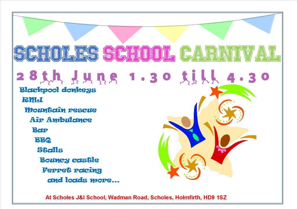 HolmfirthEvents's tweet photo. Scholes J &amp; I School Carnival
June 24th @ 1 - 4pm
https://t.co/tXOSgKvPnA https://t.co/RvgdcZ63e8