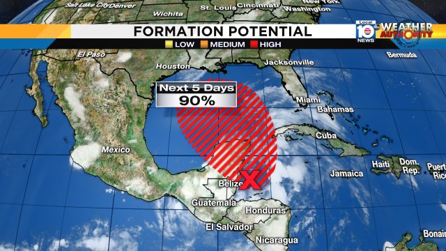 Area of Low pressure near the Yucatan continues to be disorganized,Hurricane Hunters are scheduled to investigate. https://t.co/Q3b2zwYrmn