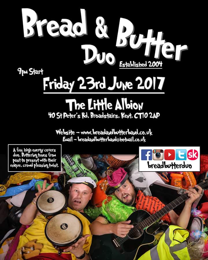 BreadButterDuo's tweet photo. #letsgetbuttered this Friday @TheLittleAlbion #BreadButterBroadstairs #ButteryBroadstairsFun #BaBDuo #FancyDressBox https://t.co/Yo6MTjgflz