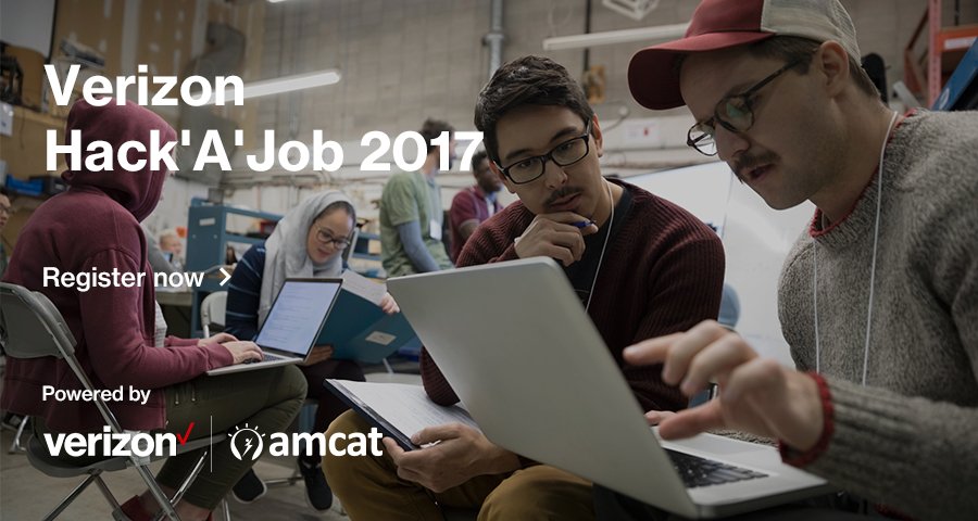 myamcat's tweet photo. Verizon Hack'A'Job 2017 is live. Registrations open, code, compete and you can get hired #VerizonHackajob2017
https://t.co/oDskQAdbGu https://t.co/wEcVBRUTBm