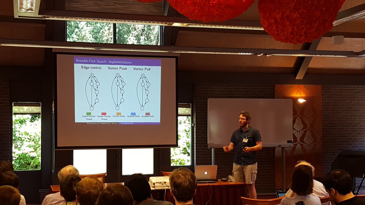 AIosup's tweet photo. Merijn Verstraten on machine-learning for optimizing iterative graph algorithm execution, here, tens of BFS approaches. #CompSys2017 https://t.co/JHv51JOpEN
