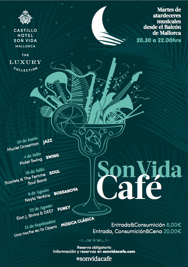 Youthing_es's tweet photo. El primer concierto de la temporada en la terraza del @CastilloHotel #SonVidaCafé es el martes 20 de junio con Muriel Grossman al atardecer. https://t.co/6K7DFHIdxY