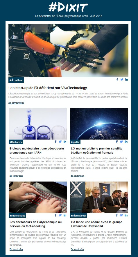 Le n°50 de DIXIT,la newsletter de l'X est sorti ! De l'innovation, de la recherche et du spatial bit.ly/2shhMEj