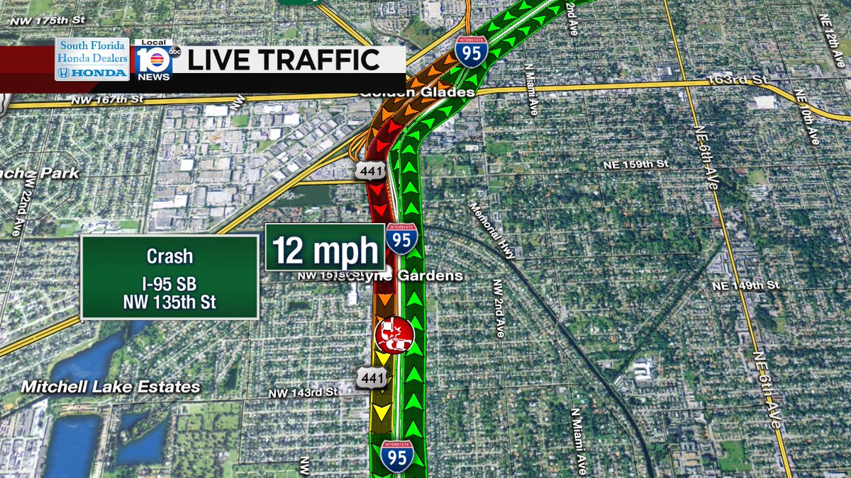 Crash on I-95 SB at NW 135th St #traffic https://t.co/LtP2VPPMxt