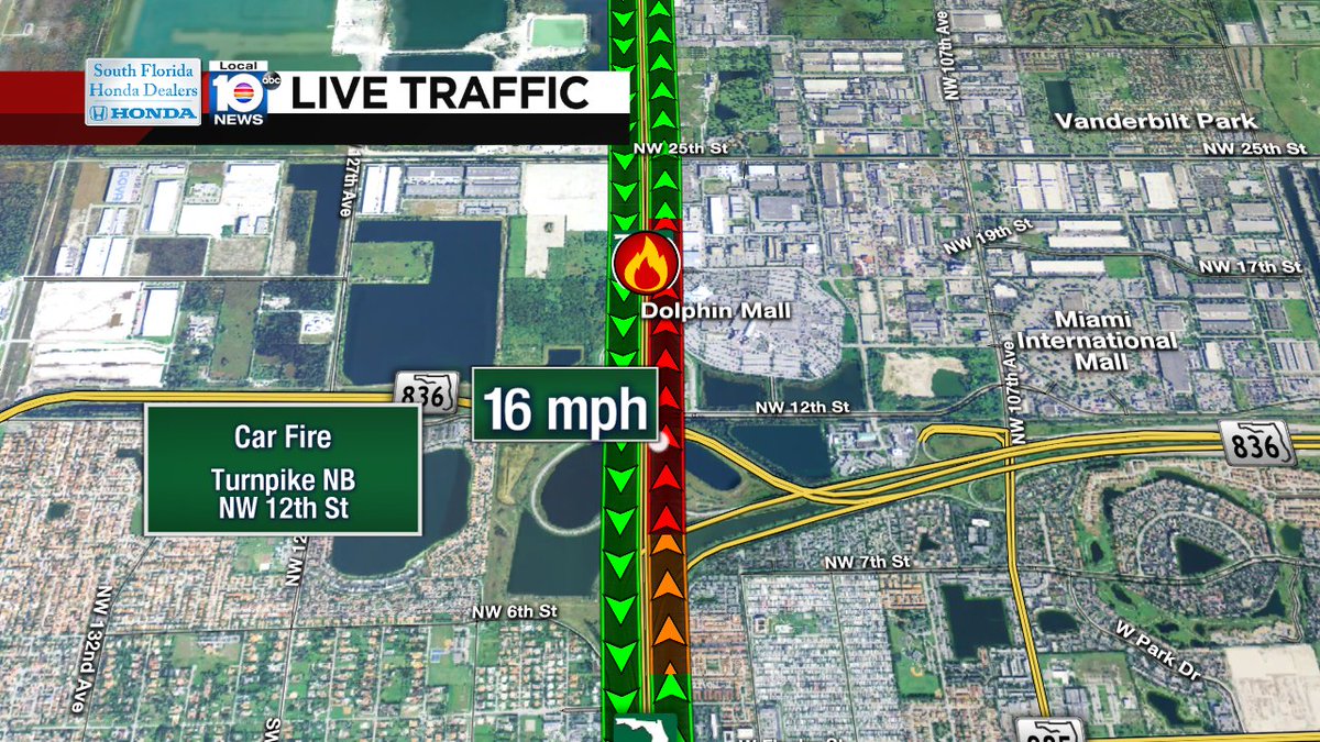 Car Fire on Turnpike NB at NW 12th St #traffic https://t.co/ce8oZXzUXl