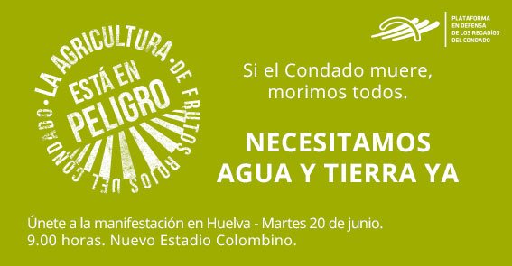 RegadiosCondado's tweet image. Mañana es el día. Salimos a la calle para reivindicar #AguaYa al Gobierno central y #TierraYa a la Junta de Andalucía. ¡Te esperamos!
