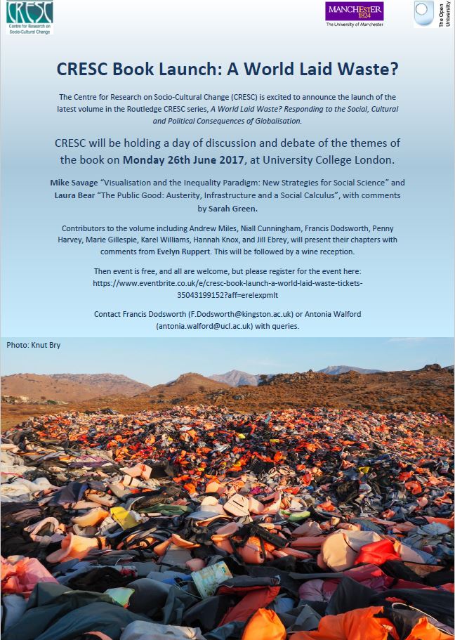 Book launch and discussion on the use of 'waste' as a metaphor for social change at UCL Monday 26 June 1-5pm, all welcome &amp; wine reception