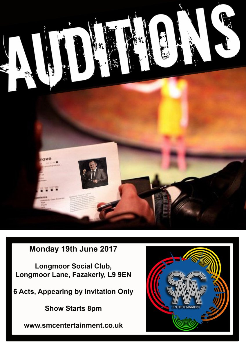 SmcEnts's tweet photo. Its that time again... SMC Auditions in Fazakerley. Places by invitation, Everyone welcome to come along and watch 
https://t.co/hTCod12ekA https://t.co/ZHFwDzmrF1