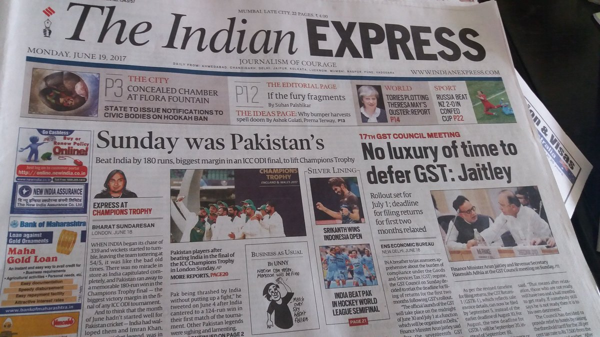 RanaAyyub's tweet photo. The beauty of my country is being gracious in defeat. Front page of @IndianExpress . Hope Pakistani friends stop suggesting otherwise https://t.co/JyClXeriV6