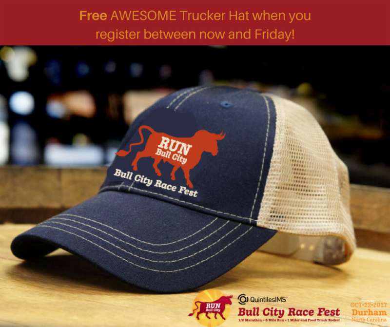 BullCityRace's tweet photo. FREE Trucker Hat* when you register to #runbullcity between now and Friday! Must use PROMO CODE: FREEHAT https://t.co/ZtMfL8zDsc https://t.co/TuzTF6iEVG