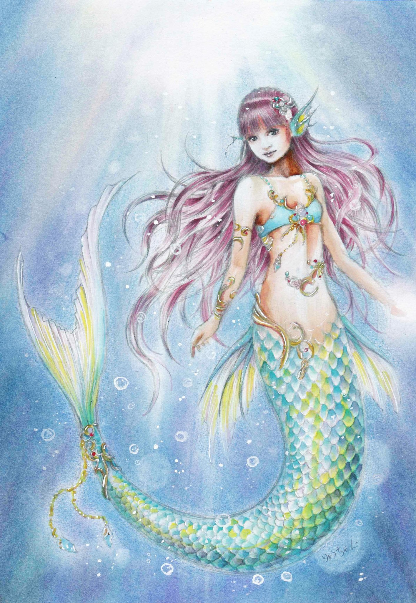 りゅうちゃん 幻想絵師 人魚 水中に差し込む光 特に顔は頑張ってるので見てください 人魚はコピック 背景はパステルで塗ってます 創作クラスタと繋がりたい 絵描きさんと繋がりたい 絵師さんと繋がりたい イラスト基地 拡散希望rtおねがいし