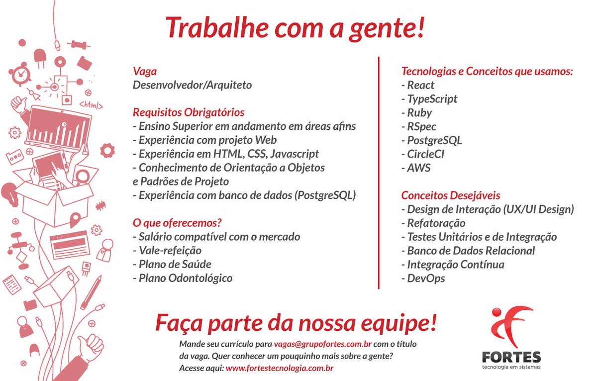 DevGrupoFortes's tweet photo. Fortes Tecnologia está com vagas para Desenvolvedores/Arquitetos. Procuramos pessoas que saibam trabalhar em equipe https://t.co/5IyAfGIfcc