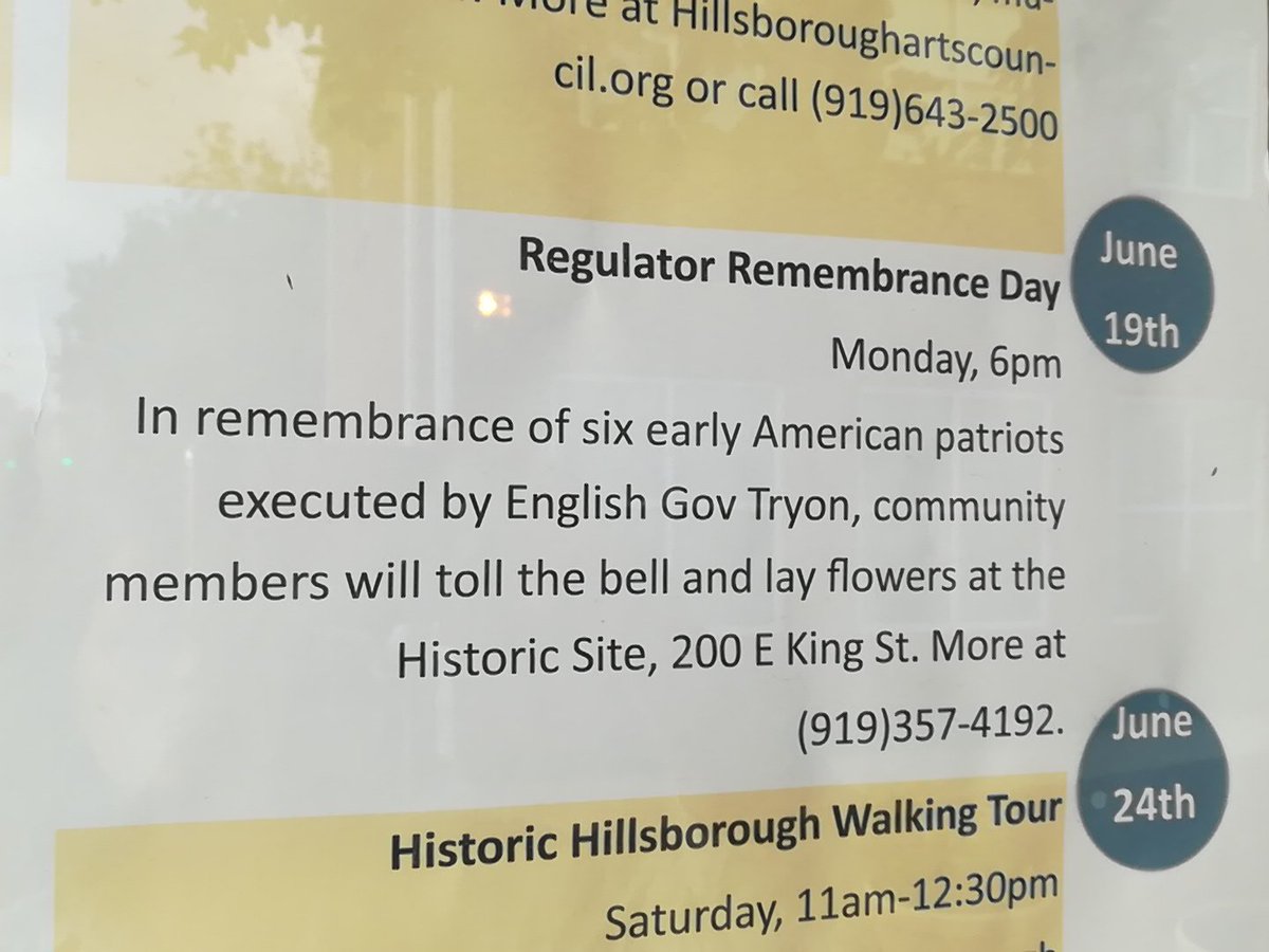 Today was a tough day for 6 of 12 Regulators captured in 1771. Rememberance event at 6pm in #Hillsborough #nchistory