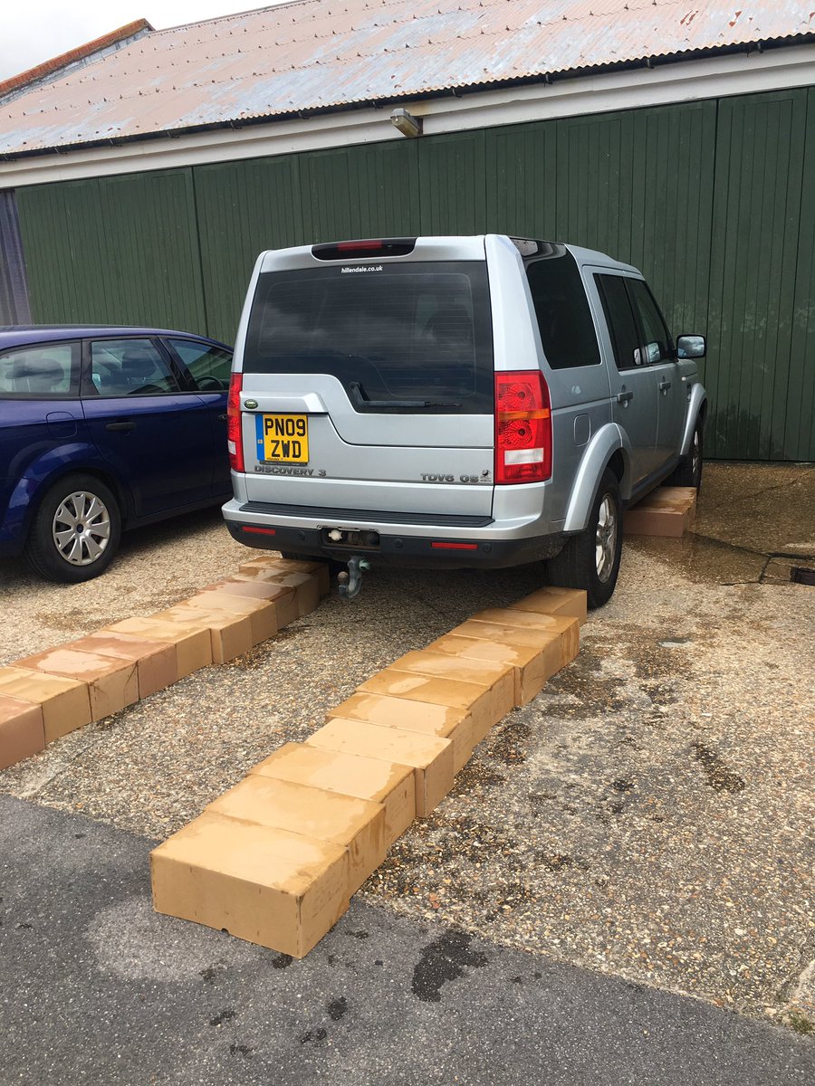 SEBurgs's tweet photo. 350 unusable archive boxes for recycling. Needed the help of the landrover to crush them! https://t.co/HquOWRXrcO