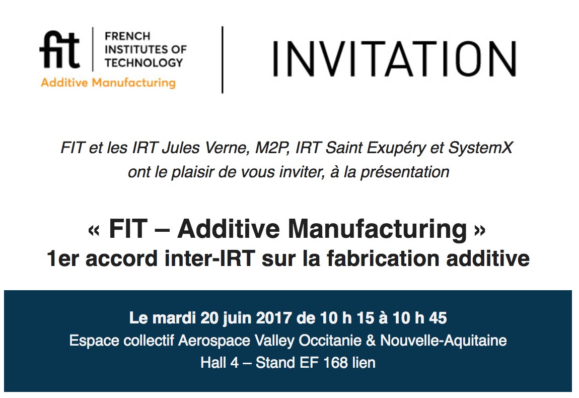 AssociationFIT's tweet photo. Découvrez l'accord @irtSaintEx @IRTJulesVerne @IRTSystemX #M2P sur la #FabricationAdditive demain @salondubourget ! https://t.co/e2egAAsEbV https://t.co/ulVTm2zHxE