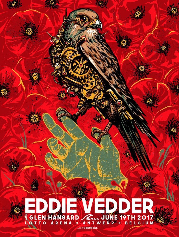 PearlJamCOL's tweet photo. Poster for #EVAntwerp at @sportpaleis 
Art by @Munk_One 
#EVEuroTour2017 https://t.co/Ttb0E2Uoxf