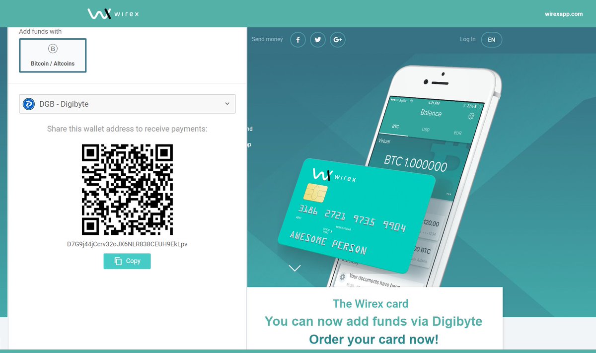 Crypt0h0dler's tweet photo. Order your card, add funds via #digibyte @wirexapp @DigiByteCoin #dgb #bitcoin #altcoins #cryptocurrency #blockchain #debitcard #litecoin https://t.co/uPgNEL5leb