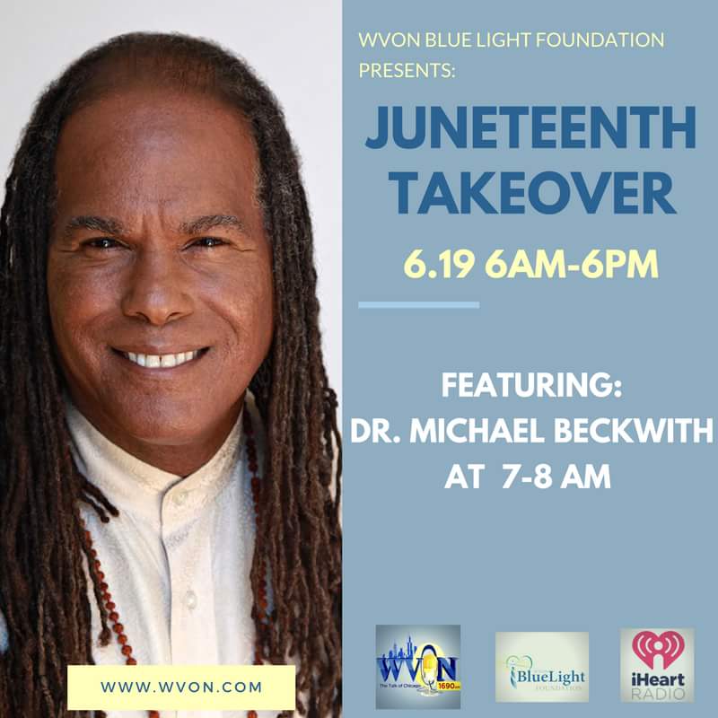 WVON1690's tweet photo. Dr. @michaelbb​ joins @attorneyfenton until 8 AM CST for the #Juneteenth Takeover presented by @WVONBlueLight! #WVON1690 https://t.co/YHvZXtVyJp