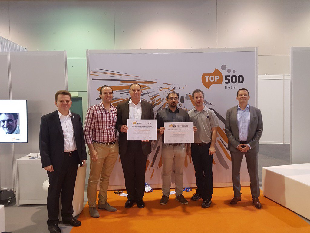 NCInews's tweet photo. NCI receiving the certificate for being ranked number 1 supercomputer in Australia. #hpc @top500supercomp @ISChpc https://t.co/NiGLaCYrTG