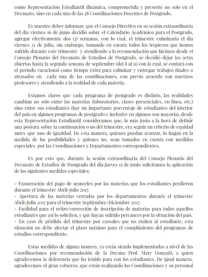 REPostgradoUSB's tweet image. #COMUNICADO Pronunciamiento de la Representación Estudiantil de @PostgradoUSB sobre la situación del trimestre Abril-Julio 2017 #SomosTuVOZ