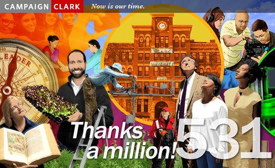 ClarkUniversity's tweet photo. You met the #531Challenge! Through your generosity we raised $1,941,631, including 250K grant from anonymous donors, in May. #BecauseClark https://t.co/I0q8QNbZ4s