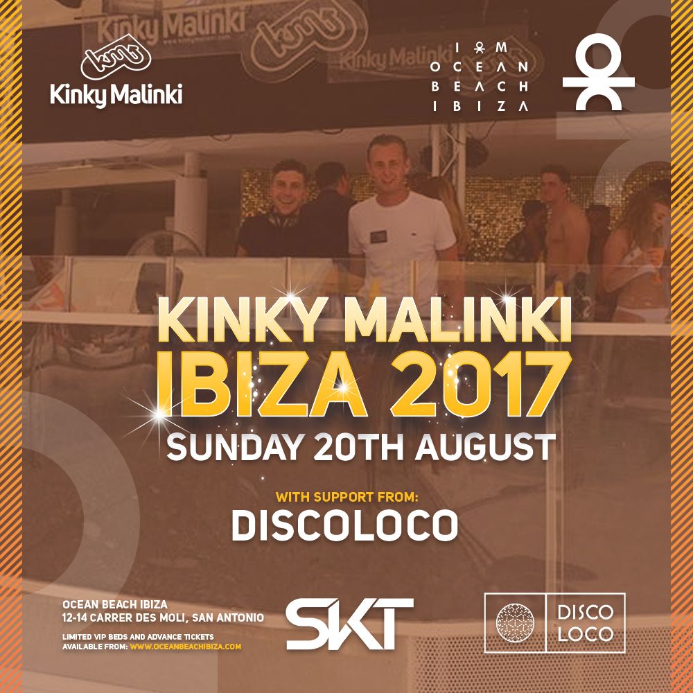 Kinky_Malinki's tweet photo. Pleased to announce DiscoLoco will be joining Kinky Malinki at Ocean Beach Ibiza! https://t.co/d34X3jO0kW